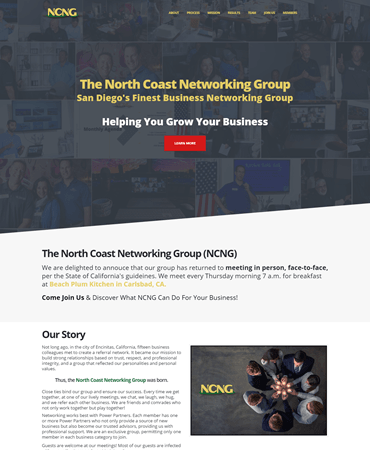 Screen shot of North Coast Networking Group website's main page